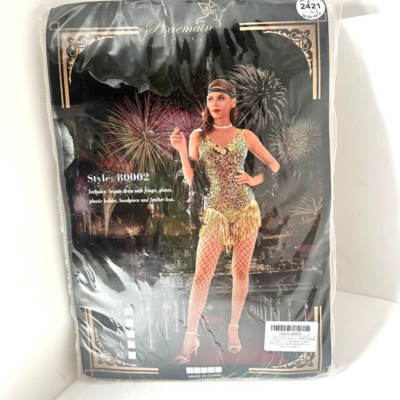 1920s Flapper Sequin Costume Set Great Gatsby Dress Size XS - Picture 2 of 8